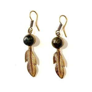 Gold Labradorite Feather Earrings